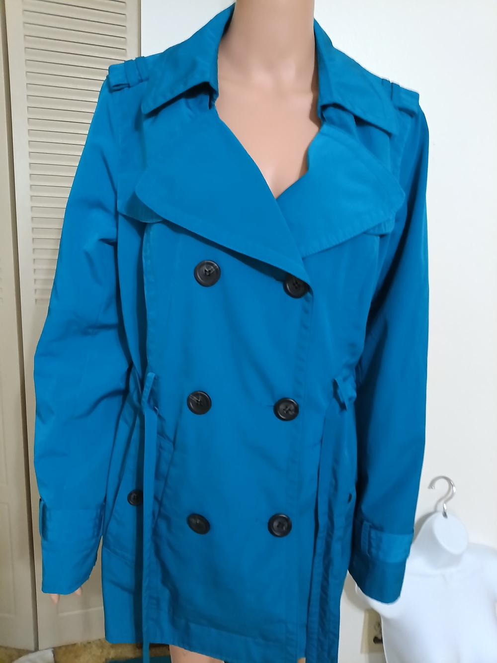 Worthington Teal Double-Breasted Trench Coat